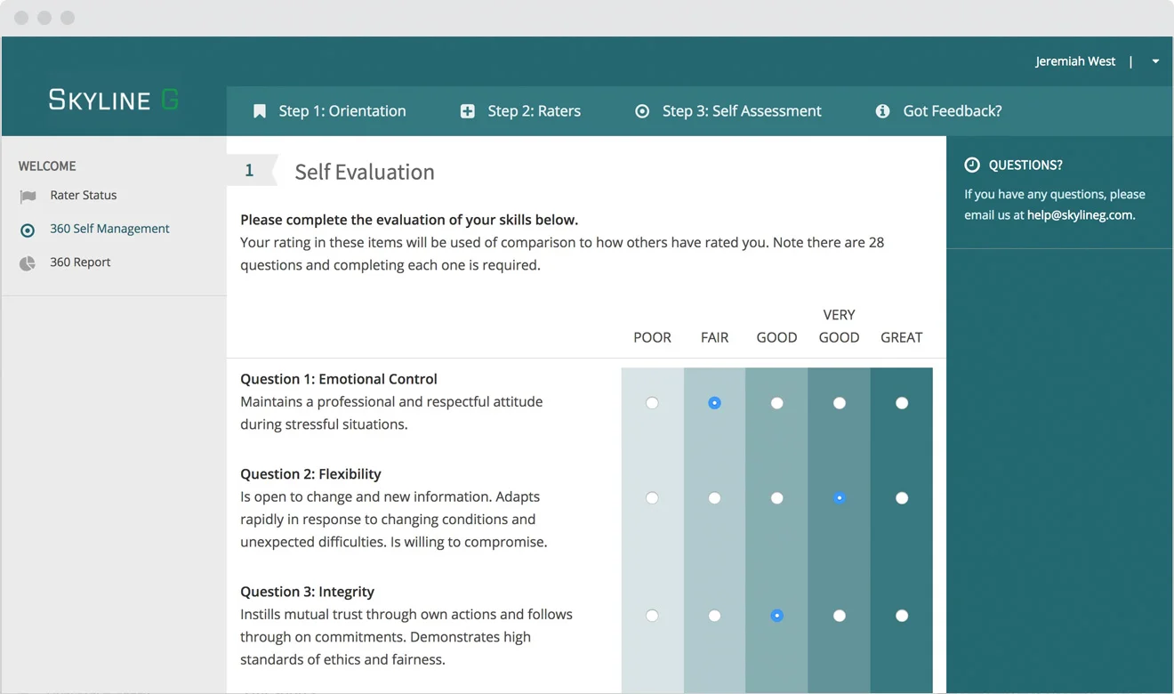 Skyline 360 assessment platform screenshot