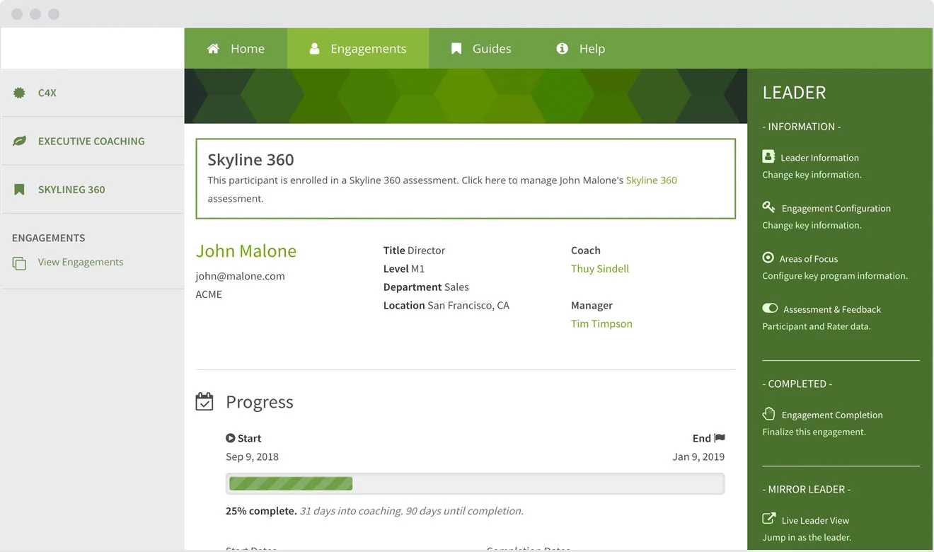 ECX Executive Coaching Platform dashboard